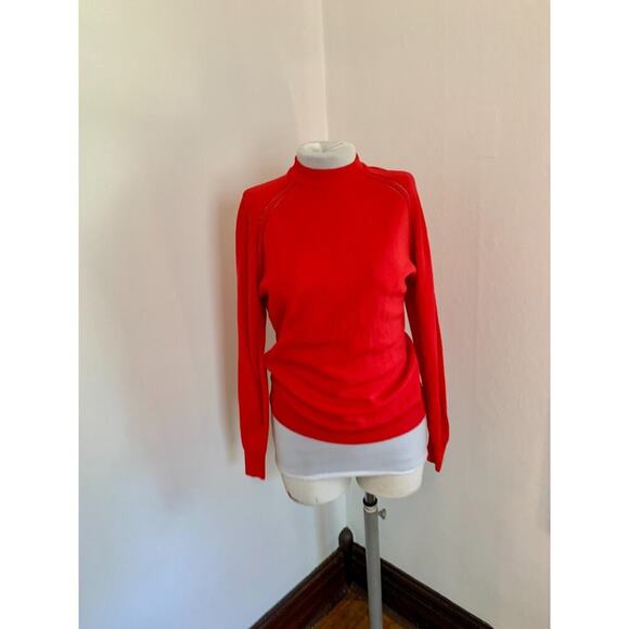Vtg Exmoor Mock Turtleneck Red Sweater Pullover Union MAde USA Zip Knit Crewneck - Picture 5 of 13